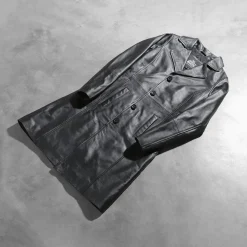 Alexis Black Single Breasted Leather Coat