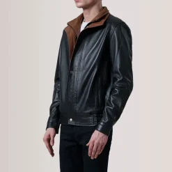 Alfred Black Leather Bomber Jacket