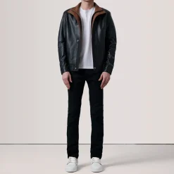 Alfred Black Leather Bomber Jacket