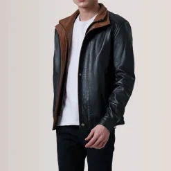 Alfred Black Leather Bomber Jacket