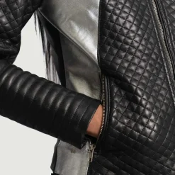 Alia Metallic Black Leather Biker Jacket