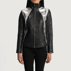 Alia Metallic Black Leather Biker Jacket
