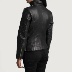 Alia Metallic Black Leather Biker Jacket