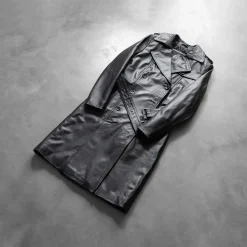 Alice Black Double Breasted Leather Coat