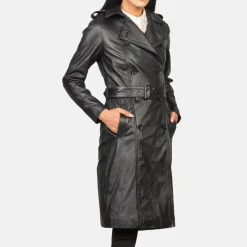 Alice Black Double Breasted Leather Coat