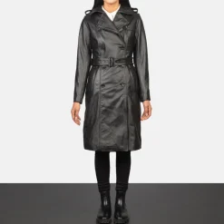 Alice Black Double Breasted Leather Coat