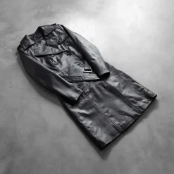 Alice Black Double Breasted Leather Coat