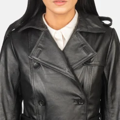 Alice Black Double Breasted Leather Coat