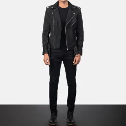 Allaric Alley Distressed Black Leather Biker Jacket