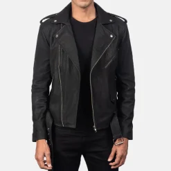 Allaric Alley Distressed Black Leather Biker Jacket