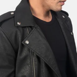 Allaric Alley Distressed Black Leather Biker Jacket