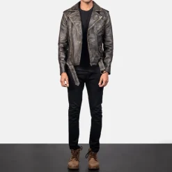 Allaric Alley Distressed Brown Leather Biker Jacket