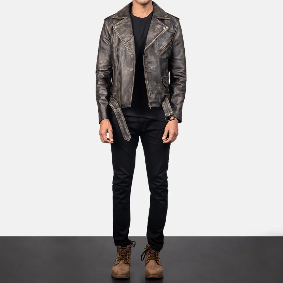 Allaric Alley Distressed Brown Leather Biker Jacket