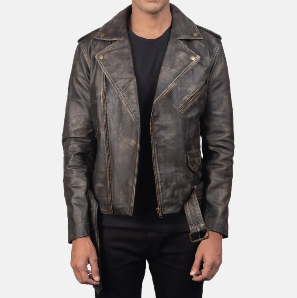 Allaric Alley Distressed Brown Leather Biker Jacket