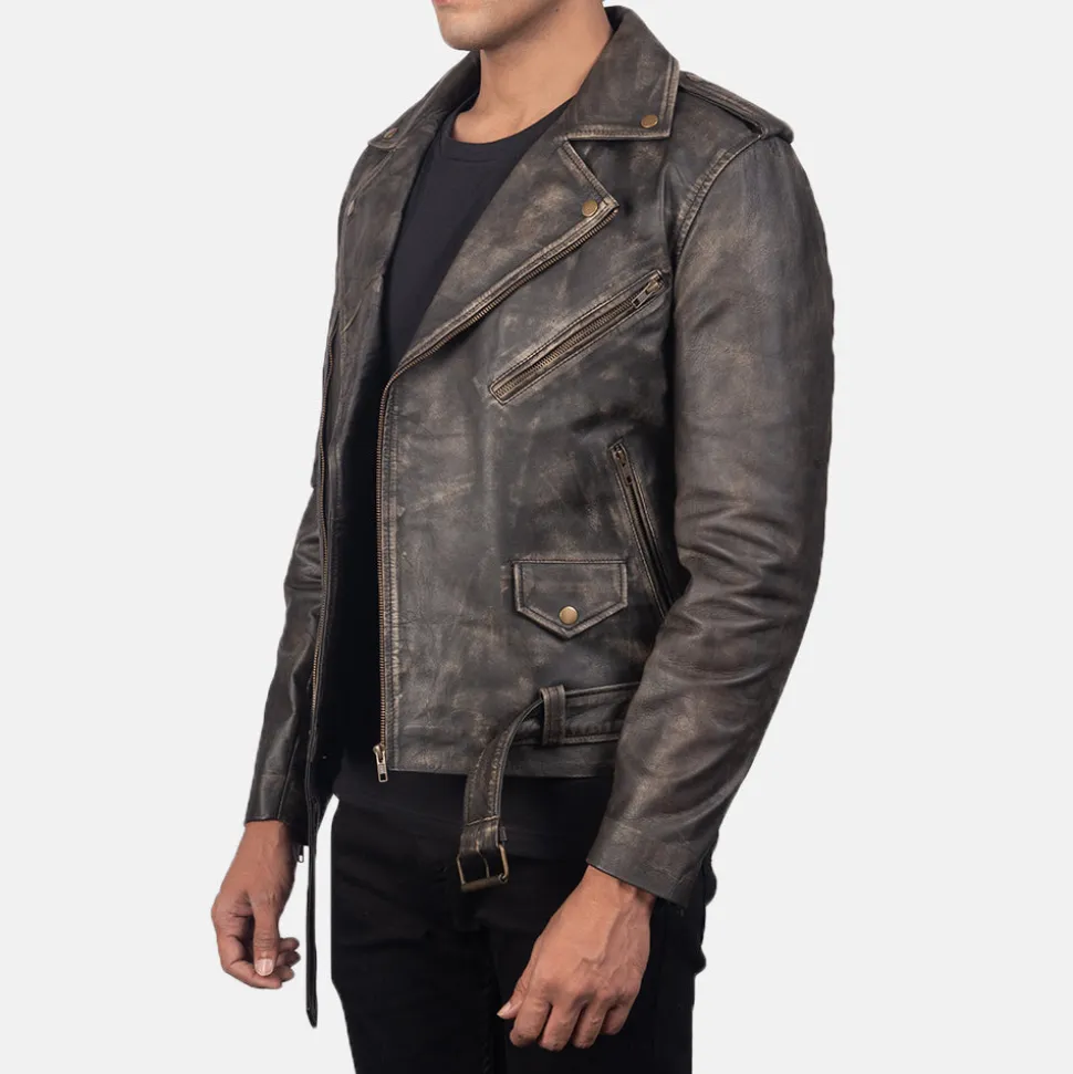 Allaric Alley Distressed Brown Leather Biker Jacket