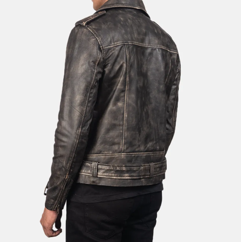Allaric Alley Distressed Brown Leather Biker Jacket