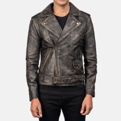 Allaric Alley Distressed Brown Leather Biker Jacket