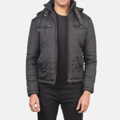 Alps Quilted Black Hooded Windbreaker Jacket