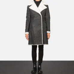Amie Black Double Breasted Shearling Coat