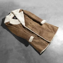 Amie Distressed Brown Double Breasted Shearling Coat
