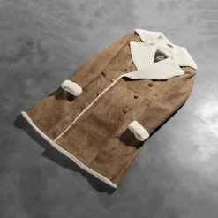 Amie Distressed Brown Double Breasted Shearling Coat