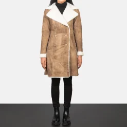 Amie Distressed Brown Double Breasted Shearling Coat