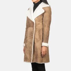 Amie Distressed Brown Double Breasted Shearling Coat
