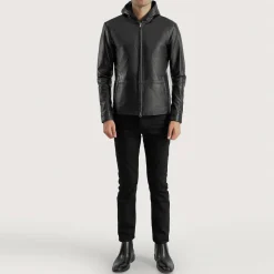 Andy Matte Black Hooded Leather Jacket