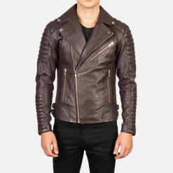 Armand Maroon Leather Biker Jacket