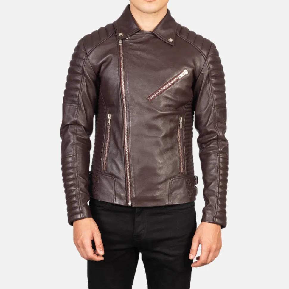 Armand Maroon Leather Biker Jacket