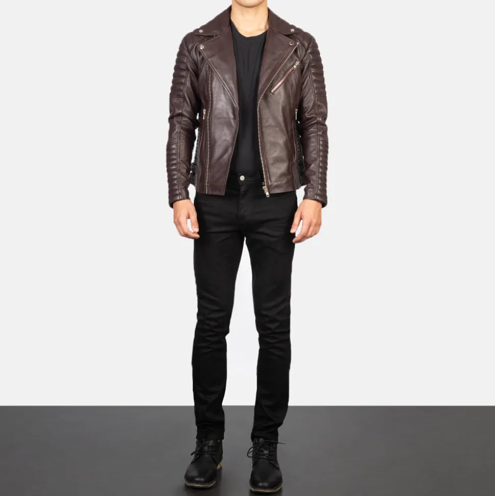 Armand Maroon Leather Biker Jacket