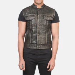 Atlas Moto Distressed Brown Leather Vest