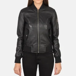 Ava Ma-1 Black Leather Bomber Jacket