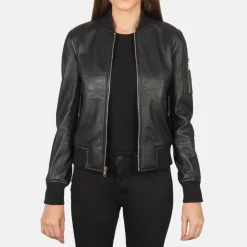 Ava Ma-1 Black Leather Bomber Jacket