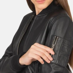 Ava Ma-1 Black Leather Bomber Jacket