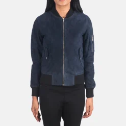 Ava Ma-1 Blue Suede Bomber Jacket