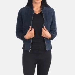Ava Ma-1 Blue Suede Bomber Jacket