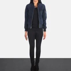Ava Ma-1 Blue Suede Bomber Jacket