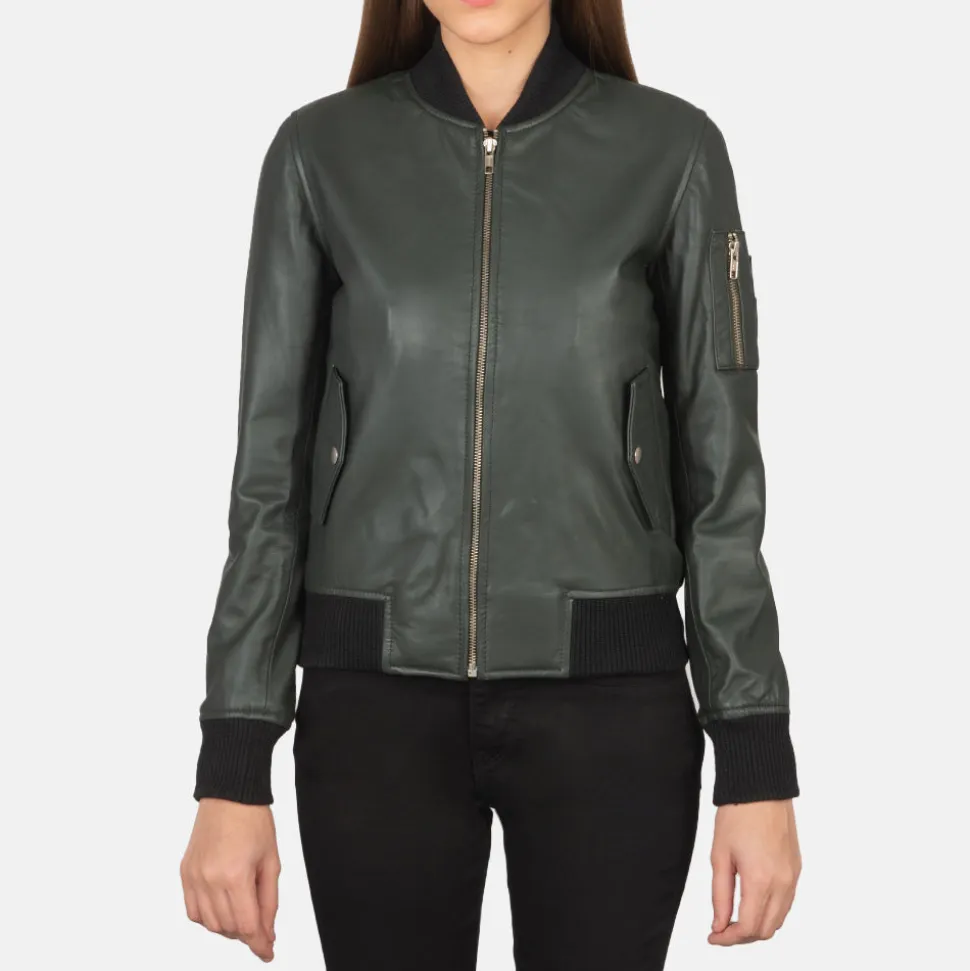 Ava Ma-1 Green Leather Bomber Jacket