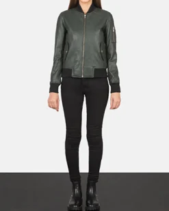 Ava Ma-1 Green Leather Bomber Jacket