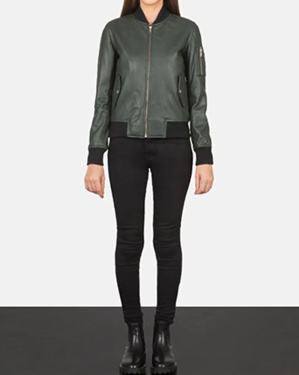 Ava Ma-1 Green Leather Bomber Jacket