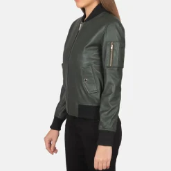 Ava Ma-1 Green Leather Bomber Jacket