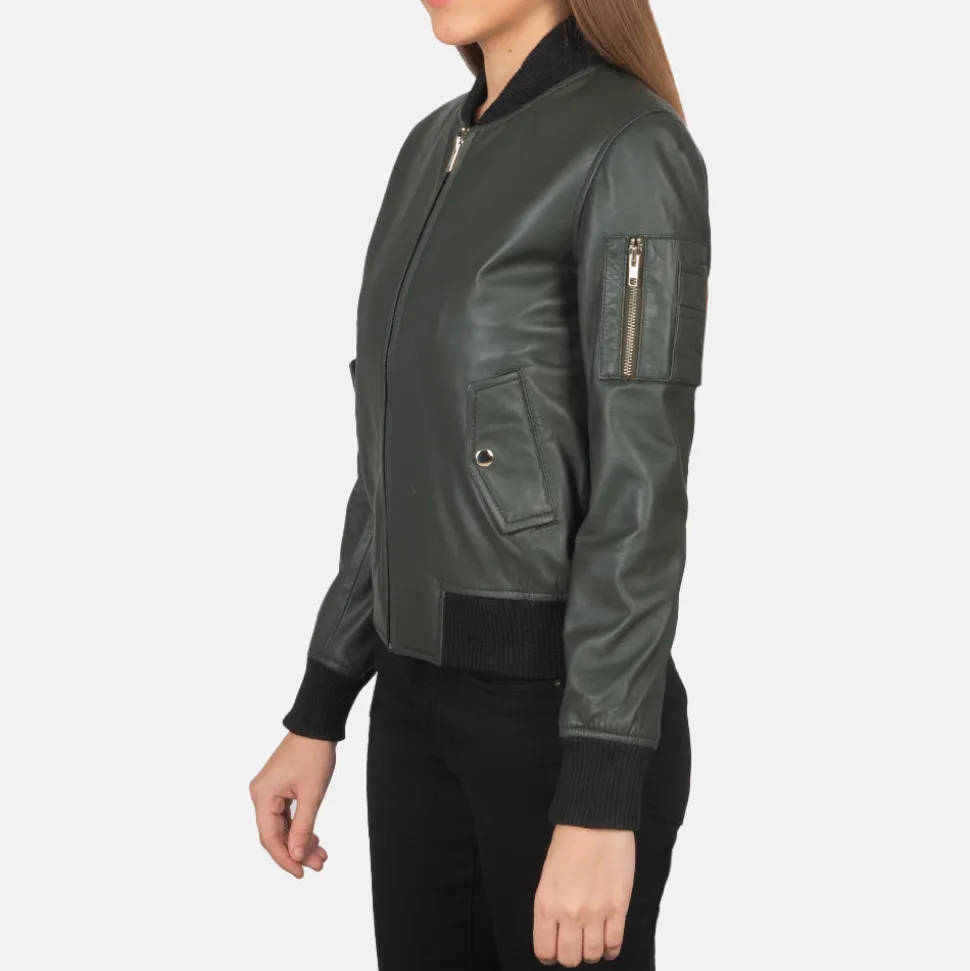 Ava Ma-1 Green Leather Bomber Jacket