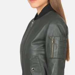 Ava Ma-1 Green Leather Bomber Jacket