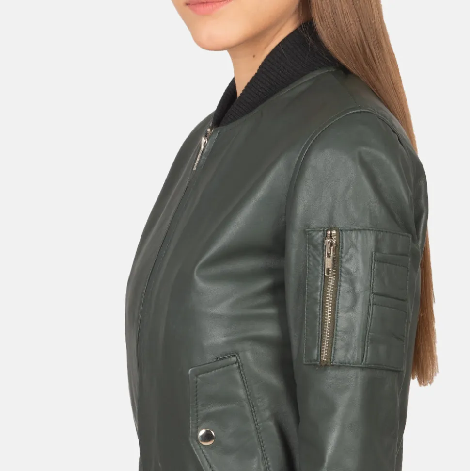Ava Ma-1 Green Leather Bomber Jacket
