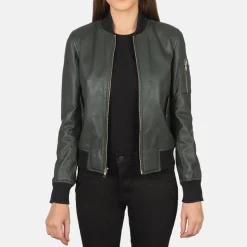 Ava Ma-1 Green Leather Bomber Jacket