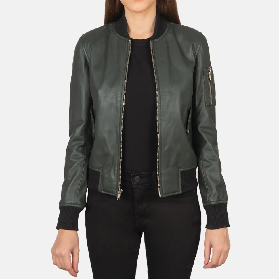 Ava Ma-1 Green Leather Bomber Jacket