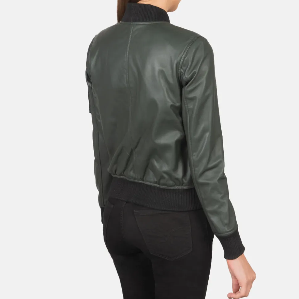 Ava Ma-1 Green Leather Bomber Jacket