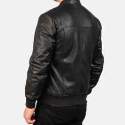 Avan Black Leather Bomber Jacket