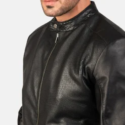 Avan Black Leather Bomber Jacket